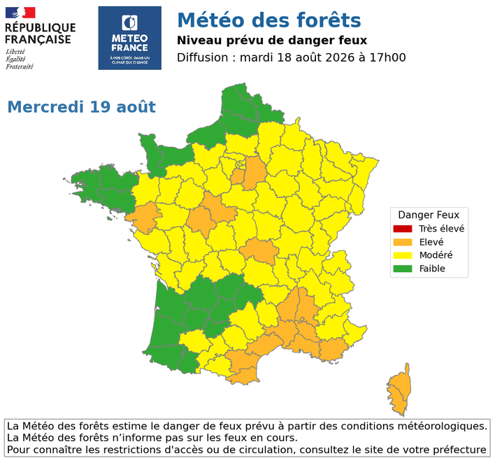 allole18's tweet photo. Météo des forêts aujourd'hui en France ! 🔥 
🟧17 départements en risque élevé
@ONF_Officiel @SecCivileFrance @VigiMeteoFrance
#pompiers @asso_psfdf @PompiersFR https://t.co/SGcmmNs3rf
