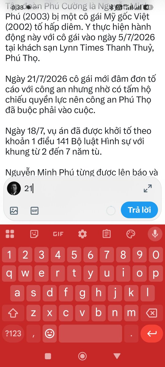 LeHoangThacc's tweet photo. @hocgiad 21/7/2026 đâm đơn, 18/7  khởi tố vụ án. Con bò vàng 3 kẻ sọc này viết cũng không nên mà đi phản động. https://t.co/Ne3uAdafoI