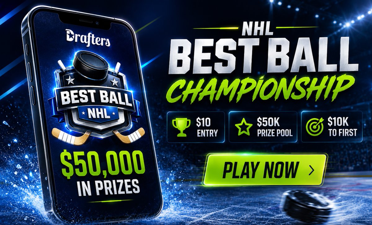 DraftersFantasy's tweet photo. NHL Best Ball Championship is LIVE! 🏒

$10 Entry, $50K in Prizes, $10K to 1st🏆

🚨10 TICKET GIVEAWAY🚨
✅Like + Follow
✅Repost
✅Comment Your 2026-2027 Stanley Cup Matchup!

Winners Will Be Announced Thurs (Aug 20) @ 12pm ET https://t.co/bnTTc5MXnL