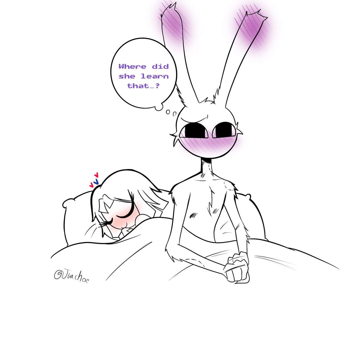 Juachoeart's tweet photo. One wasn’t enough for me 
I had to make two versions 😏😏😏
#tadc #pomni #jax #funnybunny https://t.co/8epr1FG0Nl