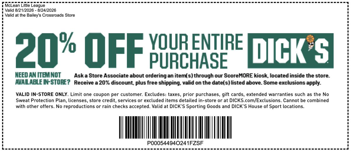 MLLUpdates's tweet photo. Take 20% off your Entire Purchase at the Bailey’s Crossroads store August 21st – 24th with the MLL coupon offer! https://t.co/ZTp0NvIjSE