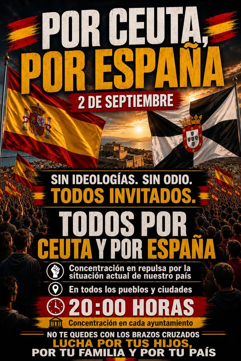 pandemic_soccer's tweet photo. El 2 de septiembre celebramos el día de la Ciudad Autónoma de Ceuta, y se está organizando una concentración en las plazas de los ayuntamientos de todos los municipios/ciudades, sin caracter ideológico, para exigir soluciones ante la situación que estamos viviendo. ¡Comparte! https://t.co/u91EFlP9Gv
