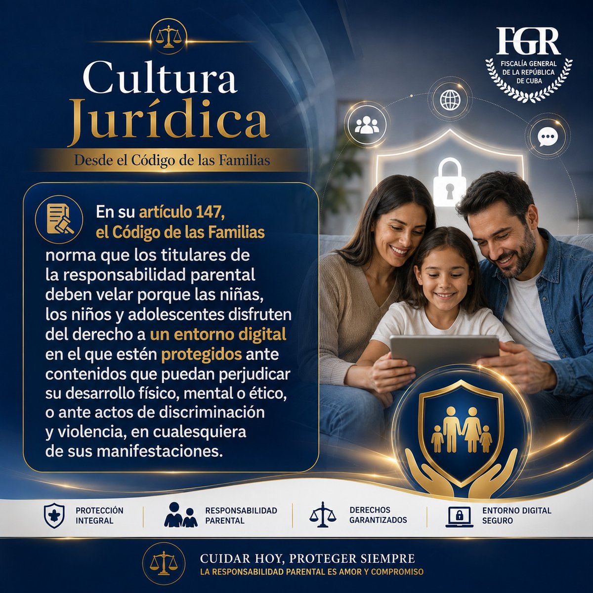 FGR_Cuba's tweet photo. ⚖️ | Cultura Jurídica │ Desde el Código de las Familias 

📲❓ | En un mundo cada vez más interconectado, surgen preguntas esenciales para la protección de nuestras niñas, niños y adolescentes. 

🔴 | Hoy abordamos una interrogante de gran actualidad ⬇️

#FiscalíaCubana https://t.co/K1jkvampGS