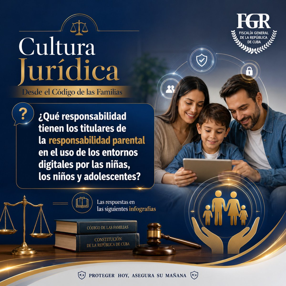 FGR_Cuba's tweet photo. ⚖️ | Cultura Jurídica │ Desde el Código de las Familias 

📲❓ | En un mundo cada vez más interconectado, surgen preguntas esenciales para la protección de nuestras niñas, niños y adolescentes. 

🔴 | Hoy abordamos una interrogante de gran actualidad ⬇️

#FiscalíaCubana https://t.co/K1jkvampGS