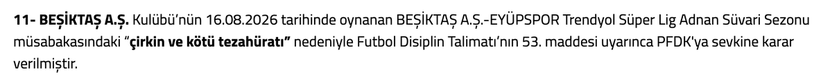 caglaryu's tweet photo. YETKİLİERE SESLENİYORUM.
@Besiktas @TFF_Org  @MHK_Resmi 
Beşiktaş Kulübünün PFDK Sevki -Çirkin ve kötü tezahürat 

Oğuzhan Çakırın yönettiği karşılaşmada topun oyunda kalma süresi 48 dakikadır.
Süper ligde oynanan diğer maçlarda topun oyunda kalma süresi 62 dakikalara kadar çıkmaktadır.
% 66 top hakimiyeti ile oynayan Beşiktaş aleyhine 20 faul ,%34 top hakimiyeti ile oynayan Eyüpspora 14 faul çalınmış olup ,oyun toplamda 34 kez durmuştur.
2025-2026  sezonu istatistiklerine göre maç başı yapılan faul sayısı 27 dir.
Aynı sezonda Topun ortalama oyunda kalma süresi 52 dakikadır.
Sakatlanan oyuncunun 1 dakika dışarda beklemesi gibi bu sezon güncellenen  futbol kuralları ile birlikte topun oyunda kalma süresinin artması hedeflenirken , ve bu hafta oynanan diğer maçlarda bu süre , 57 ile 62 dakikalara çıkarken ,Oğuzhan Çakır  48 dakikayı nasıl başarmıştır ?
Şöyle ki , adeta her fırsatta oyunu durdurmuş,top çoğunlukla Beşiktaş hakimiyetinde olmasına rağmen Beşiktaş aleyhine tamamen hayal ürünü fauller uydurmuş 8-9 olması gereken sayıyı 20ye çıkarmış takımın oyununu dinamitlemiş ve hızın kesmiş,gereksiz yere oyunu durdurmakla kalmamış ,Eyüpsporun topu oyuna sürekli geç sokmasına müsaade etmiş ve futbol izlemek için stada gelen binlerce taraftarı ve ekranları başında milyonlarca seyirciyi tahrik etmiş ve kulübümüzün PFDK sevkine ve maddi kaybına sebebiyet vermiştir.

Hakem puanlarını genelde açıklamayan PFDK , acaba bu maç özelinde ,bu hakemin puanını açıklayıp ÖDÜL mü CEZA mı verdi , kamuoyu ile paylaşma nezaketini gösterebilir mi lütfen !