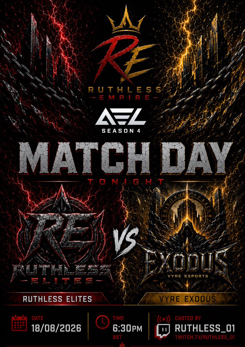 _RuthlessEmpire's tweet photo. Ruthless Elites Back in action once again today with a double game day.

🆚 @EsportsVYRE and Synok Esports
🎥 https://t.co/cumHVNfQWc

Roster:
@slat3rzz 
Chaz 
@AlfYeahh 
Lux https://t.co/eNb1TZSiqF