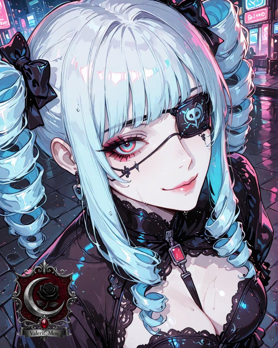 Valerit_Mon's tweet photo. Violetta.
One eye covered.
Neon lights reflecting on her smile.
She already knows your secrets.
Thanks for the tag @RyukDeviAI 🔥
#ViolettaNoctaine #ValeritMultiverse #AIArt #OCㅤㅤ https://t.co/hmtyoy0GO0