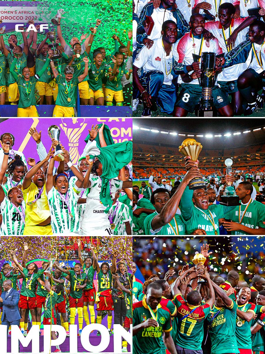 CAF_Online's tweet photo. Won it. Both ways. 🇿🇦🇳🇬🇨🇲

South Africa, Nigeria, and Cameroon. The only 3 nations to win both the #TotalEnergiesAFCON and #TotalEnergiesWAFCON. 🏆 https://t.co/ff0hxcBaeM