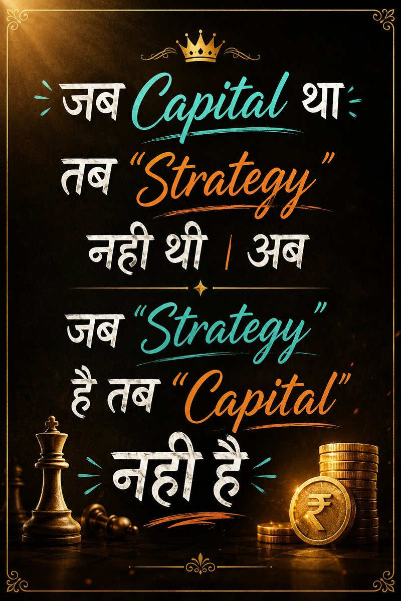 TraderKuber07's tweet photo. जब Capital था, तब “Strategy” नहीं थी।
अब “Strategy” है, तब “Capital” नहीं है। 😂

Capital बिना Strategy बेकार है.
Strategy बिना Capital अधूरी है.

#Strategy #Capital #MoneyMindset https://t.co/Jd0SUPOlTS