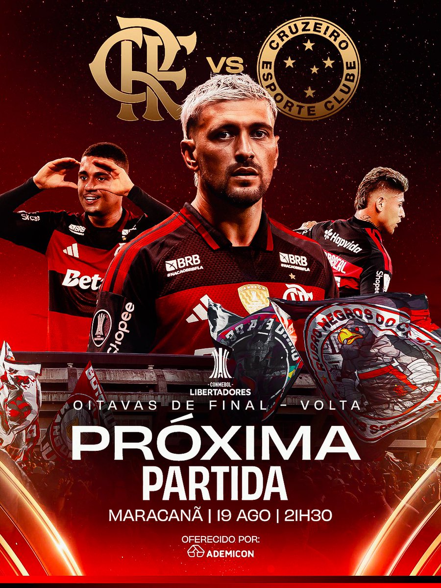 Flamengo's tweet photo. 🇧🇷 @LibertadoresBR - Partida de volta das oitavas de final
🆚 Cruzeiro
🏟️ Maracanã
🗓️ Amanhã (19)
⏰ 21h30

#PróximaPartida https://t.co/wNZ71KUWu8