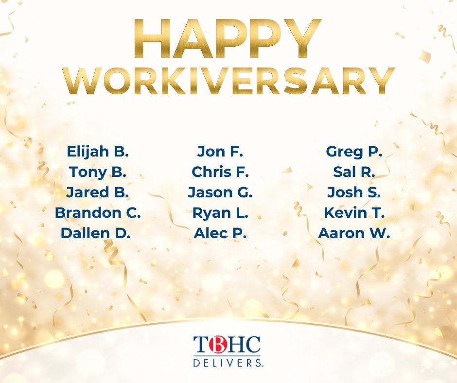 TBHCDelivers's tweet photo. 🎉 Celebrating August Work Anniversaries! 🎉
We are grateful for the experience, passion, and teamwork they bring to TBHC Delivers. Congratulations on your work anniversary, and thank you for your continued commitment!
#HappyAnniversary #TBHCFamily #TBHCDelivers https://t.co/FQ5tbbVoLN