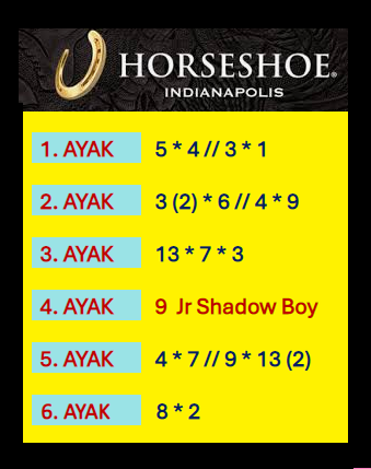 AyhanDevrimAkin's tweet photo. #Horseshoe #Indianapolis 🏇 🇺🇸 #Indiana #Downs 🇺🇸 🏇
18*Ağustos 1. ve 2. Altılı Ganyan Şablonum...
6. KOŞU Jr Shadow Boy (9#) hakkında söylenecek fazla bir şey yok aslında, yarış hayatında koştuğu beş koşuyu da kazandı ve altıncı galibiyetine çok yakın. Kazanamazsa zaten hangi atın geleceğini bulmak da zor olur. Paylaşımlarım bahis tavsiyesi değil, sadece sizleri bilgilendirme amaçlıdır. Öncelikle kendi tuttuğunuz tayları değerlendiriniz. Şansınız Bol Olsun. 🍀🍀🍀