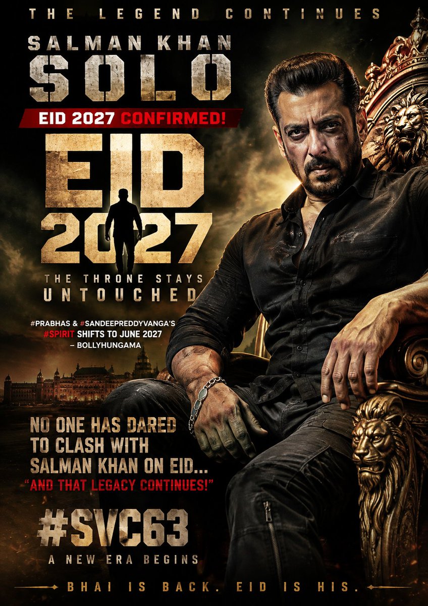 Cinema_Decoded's tweet photo. Bhaijaan is coming… and this time it’s personal 🔥

#SVC63 will redefine mass cinema on Eid 2027!
Solo release. Pure domination. Zero competition.
The Tiger is ready to roar louder than ever  #SalmanKhan https://t.co/0W6G3v2t11