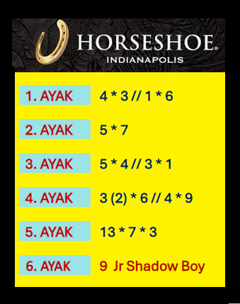 AyhanDevrimAkin's tweet photo. #Horseshoe #Indianapolis 🏇 🇺🇸 #Indiana #Downs 🇺🇸 🏇
18*Ağustos 1. ve 2. Altılı Ganyan Şablonum...
6. KOŞU Jr Shadow Boy (9#) hakkında söylenecek fazla bir şey yok aslında, yarış hayatında koştuğu beş koşuyu da kazandı ve altıncı galibiyetine çok yakın. Kazanamazsa zaten hangi atın geleceğini bulmak da zor olur. Paylaşımlarım bahis tavsiyesi değil, sadece sizleri bilgilendirme amaçlıdır. Öncelikle kendi tuttuğunuz tayları değerlendiriniz. Şansınız Bol Olsun. 🍀🍀🍀
