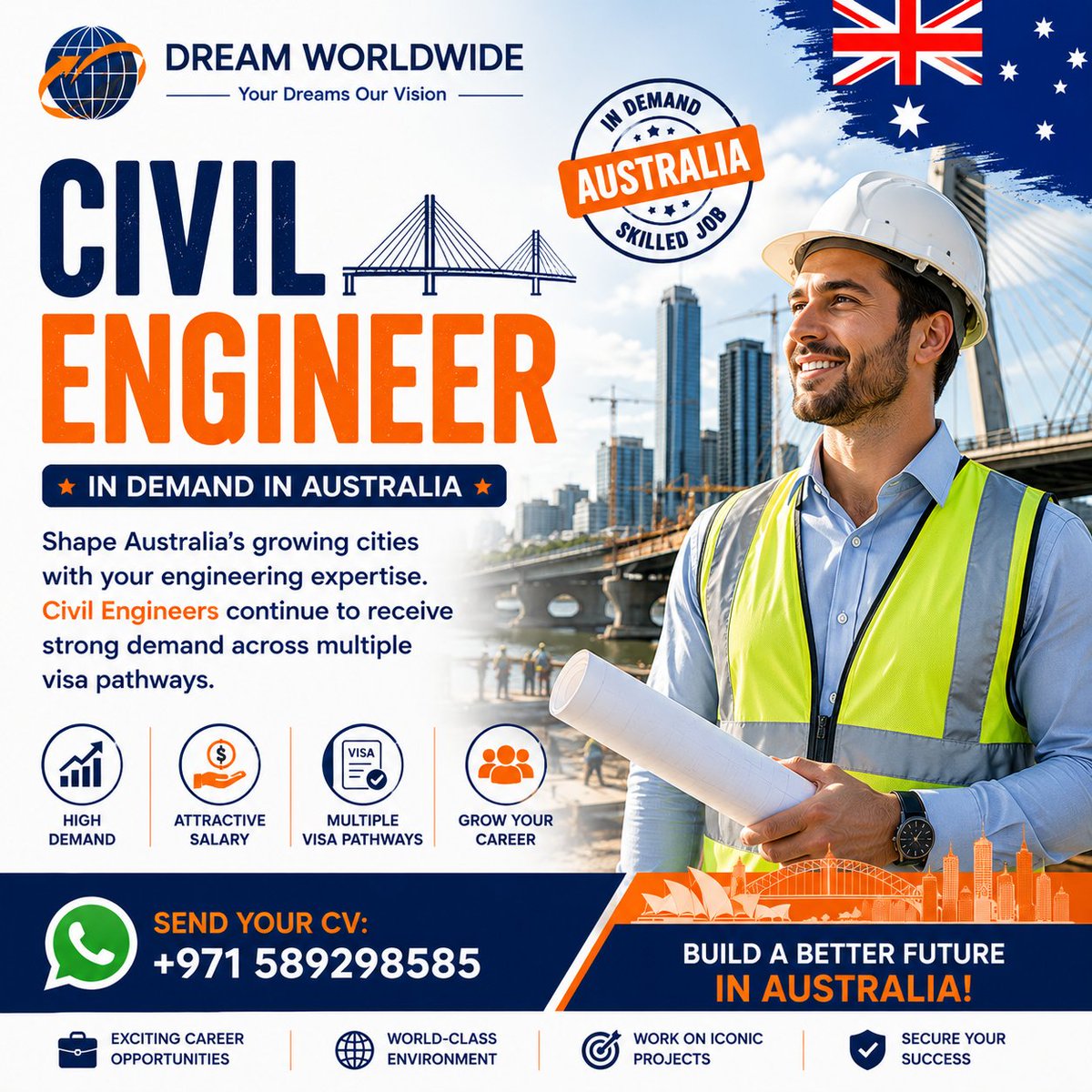 DwwCareer's tweet photo. 🇦🇺 Civil Engineer: Plan your Australian skilled migration journey with expert guidance. Review your profile with our team. 🌐 dwwcareer dot com 📲 WhatsApp: +971589298585 #CivilEngineerAustralia #InfrastructureJobs #AustraliaPR #MoveToAustralia https://t.co/3vWdrIB7Lh