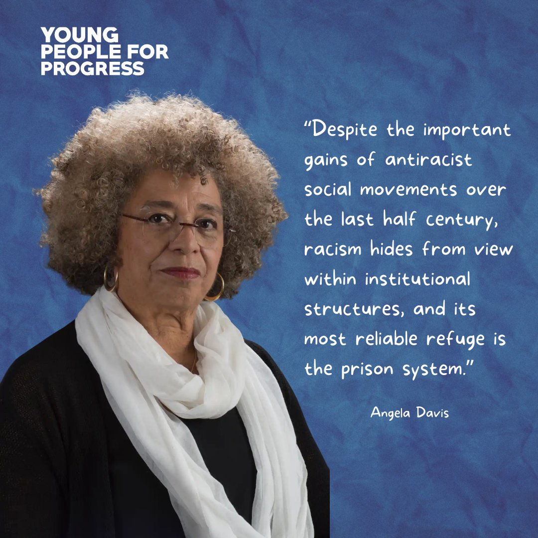 ypforprogress's tweet photo. Today, we're honoring the incredible writer and activist Angela Davis. Her study of the prison system, especially the prison-industrial complex and its relationship to systemic racism, is incredibly insightful and illuminating. https://t.co/QKmV5c7ux1