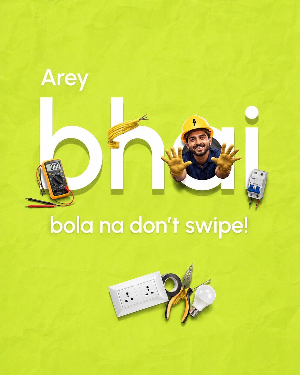 _genieeit's tweet photo. Ab swipe kar hi liya hai toh apne ghar ke electrical issues bhi solve karva lo! ⚡ 
Say goodbye to sparks, shorts, and DIY disasters. Geniee ki Electrician Services hain na aapke liye! 🛠️💡

Wish it?💫 Geniee it!🧞‍♂️

#Geniee #homeservices #explorepage #follow #swipe https://t.co/3VtnjOG5iX