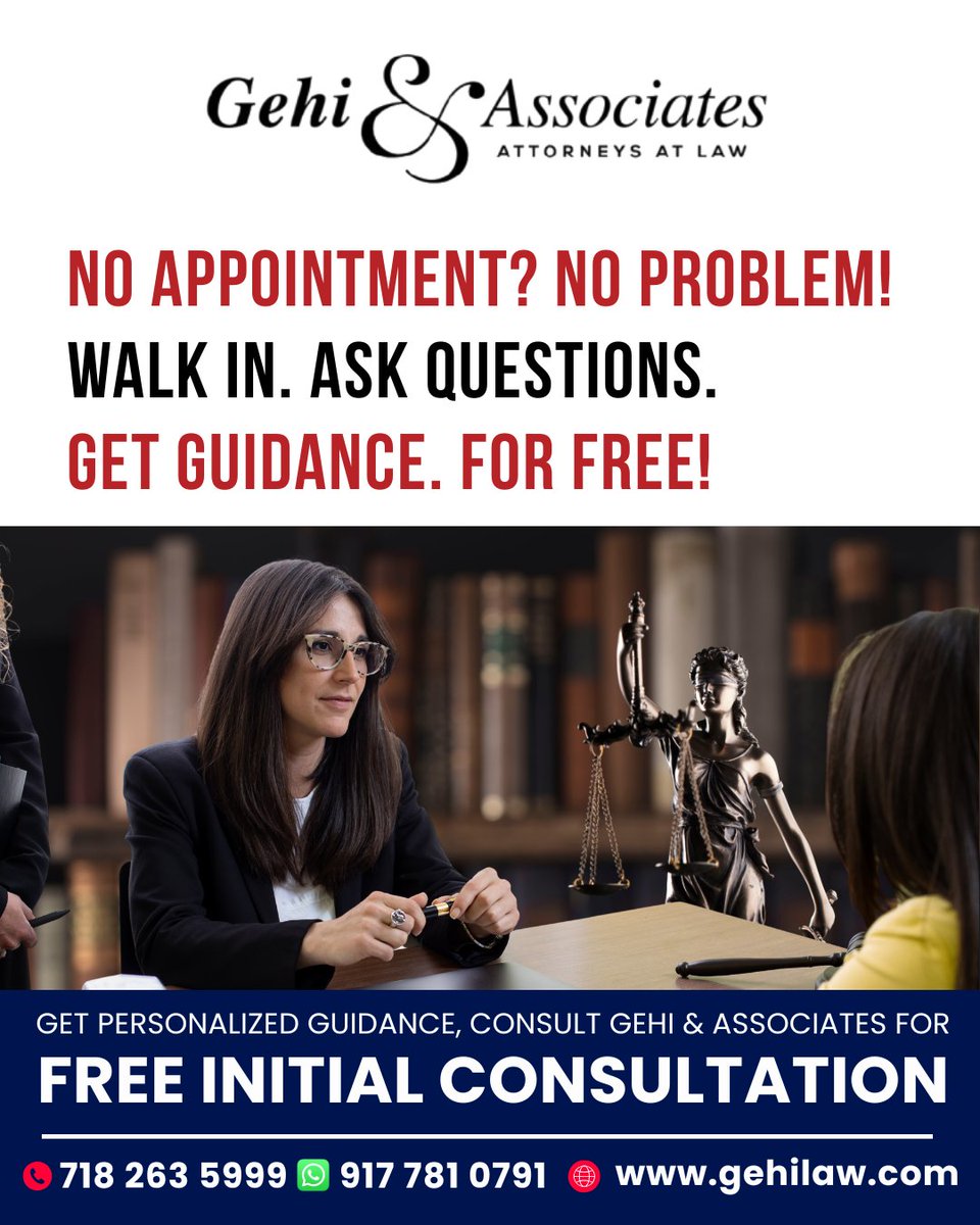 AssociatesGehi's tweet photo. NO APPOINTMENT? NO PROBLEM!

Walk in. Ask questions. Get guidance. For FREE!

Confused about your U.S. immigration or visa options? Our experienced immigration attorneys are here to help.

FREE WALK-IN CONSULTATIONS AVAILABLE!

718-263-5999

WhatsApp: +1 917-781-0791

https://t.co/2cghtA5eQV

Your immigration questions deserve answers. Walk in today!