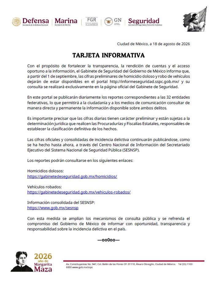 GabSeguridadMX's tweet photo. El Gabinete de Seguridad informa: https://t.co/g7BFsU4XY8
