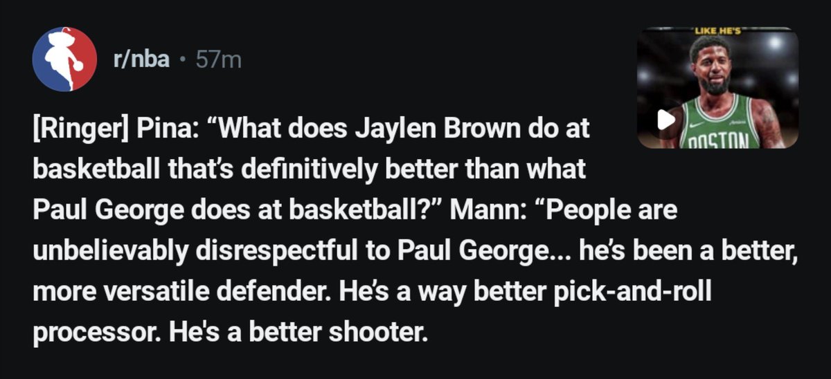 shwinnypooh's tweet photo. Same guy who was definitively saying Jaylen Brown was a top-10 player on the Celtics suddenly thinks after he got flipped to Philly it's a toss-up between him Paul George lmao https://t.co/5SrxhQZDdF