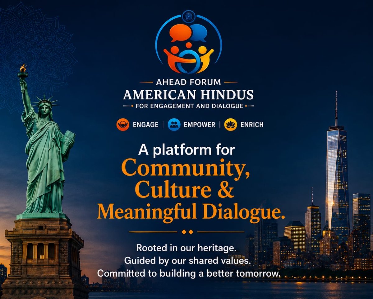 Aheadforum1's tweet photo. AMERICAN HINDUS
FOR ENGAGEMENT AND DIALOGUE

ENGAGE • EMPOWER • ENRICH

A Platform for Community, Culture &amp; Meaningful Dialogue

Rooted in our heritage.
Guided by our shared values.
Committed to building a better tomorrow. https://t.co/gQjxHDxWd5