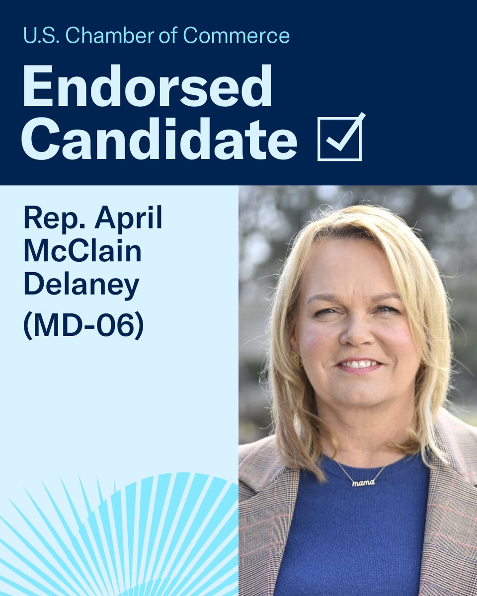 USChamberAction's tweet photo. The @uschamber is proud to endorse @April4Congress in #MD06 .
Read more: https://t.co/LUIPRMIC4e https://t.co/rGzfTBbQIX