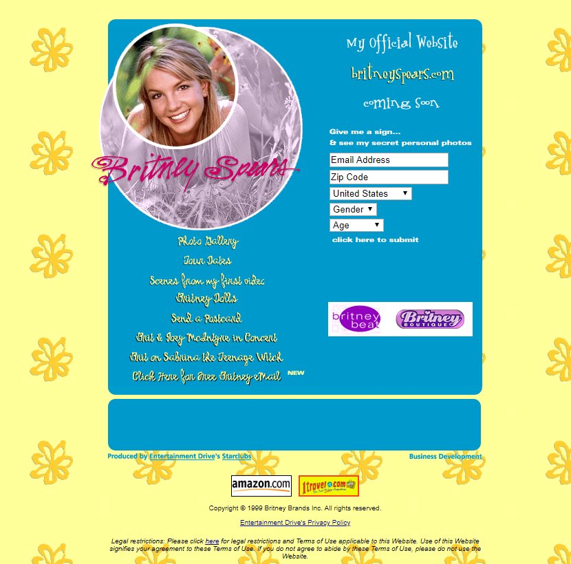 cupidstelephone's tweet photo. the britney spears website in 1999 https://t.co/qUxV6WgtKm