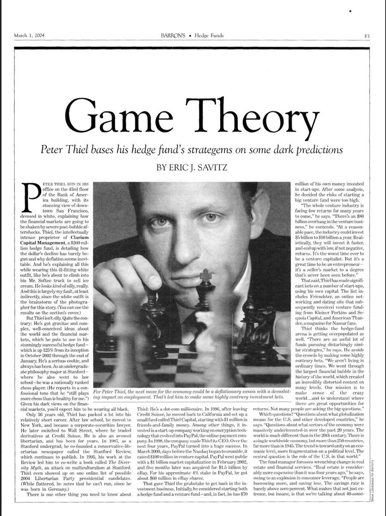 F_Compounders's tweet photo. Most people don’t know about Peter Thiel’s failed hedge fund : Clarium Capital 

Great article to learn about it 
- from 2002 to 2004 he was up 125% 
-previously worked at Credit Suisse in the Derivatives Department 
-Started Theil Capital in 1996 : which invested in PayPal https://t.co/gnc8PbUQJQ