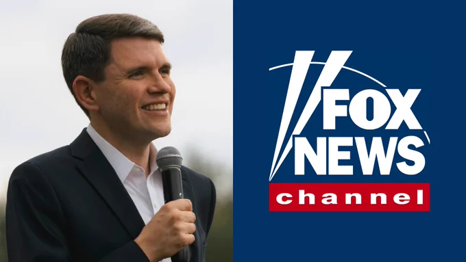 A photo of James Talarico on the left, and the FOX NEWS logo on the right.