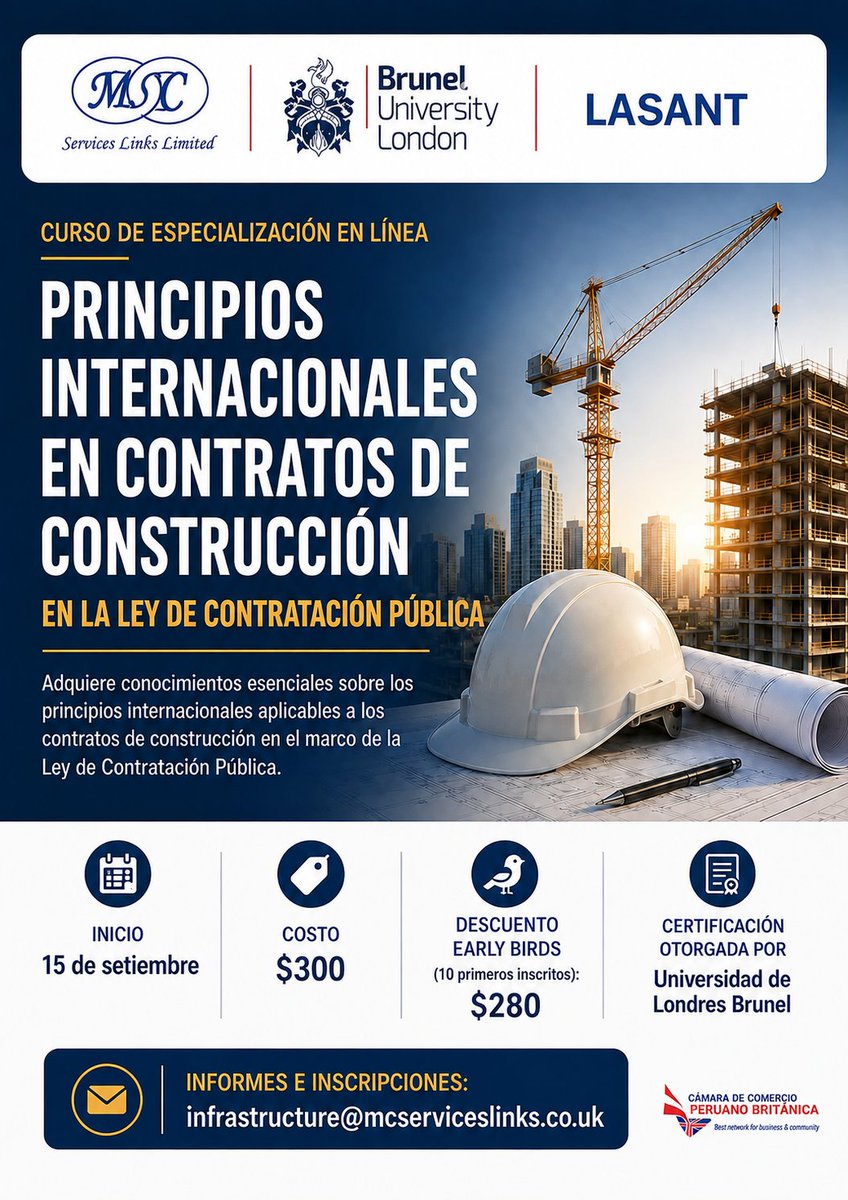 services_links's tweet photo. #construccion: curso online #Contratos Colaborativos en la legislación peruana con certificación de @Bruneluni 
#Peru #ReinoUnido
Inscripciones: infrastructure@mcserviceslinks.co.uk
Inicio: 15 de setiembre. https://t.co/tuUCqXDnuH