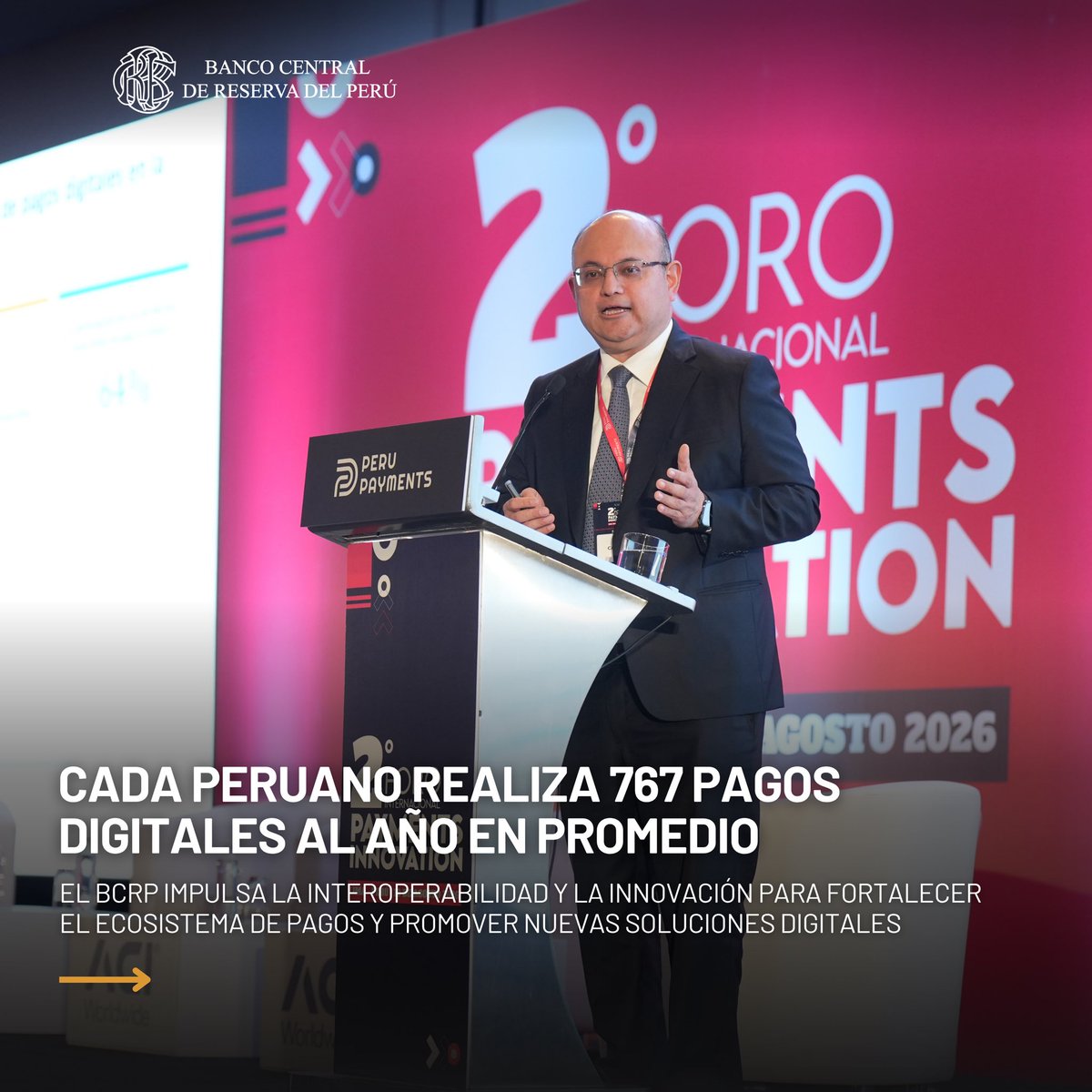 bcrpoficial's tweet photo. 📲 El gerente general del #BCRP, Paul Castillo presentó los avances de los pagos digitales en nuestro país, en el 2° Foro Internacional Payments Innovation - Perú 2026 🇵🇪
#BCRP #Tapp #PagosDigitales https://t.co/b187DGNsZC