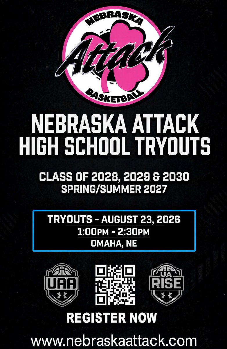 NebraskaAttack's tweet photo. 𝟴/𝟮𝟯/𝟮𝟲
UAA/UA Rise/Select Teams. 
Registrations have been pouring in.  

See you 𝑺𝒖𝒏𝒅𝒂𝒚! https://t.co/Is9Bn7iQSo
