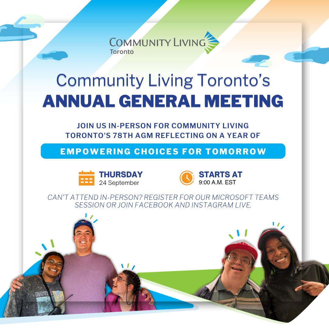 CLToronto's tweet photo. Join us for Community Living Toronto's 78th Annual General Meeting on September 24, 2026. In-person seats are limited - register today!

👉 Follow the link to register: https://t.co/xcQwwZlo4j https://t.co/DZYiuERipA