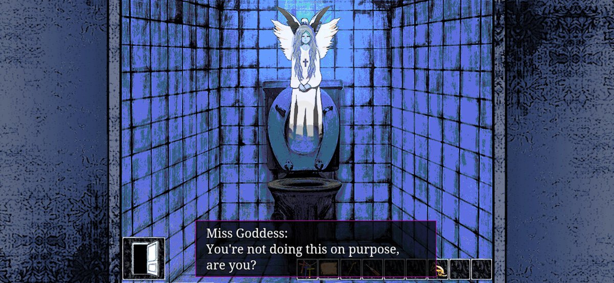 Comchay_72ai's tweet photo. Played Zelle recently and found a fun fact :)! 
In the toilet scene when Miss Goddess asks if ur ready to regain ur memories, if u insistently choose "I'm not ready", she will accidentally call herself "the guardian of toilets" :))
#zellegame https://t.co/jpfJSA8wW1