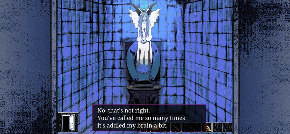 Comchay_72ai's tweet photo. Played Zelle recently and found a fun fact :)! 
In the toilet scene when Miss Goddess asks if ur ready to regain ur memories, if u insistently choose "I'm not ready", she will accidentally call herself "the guardian of toilets" :))
#zellegame https://t.co/jpfJSA8wW1