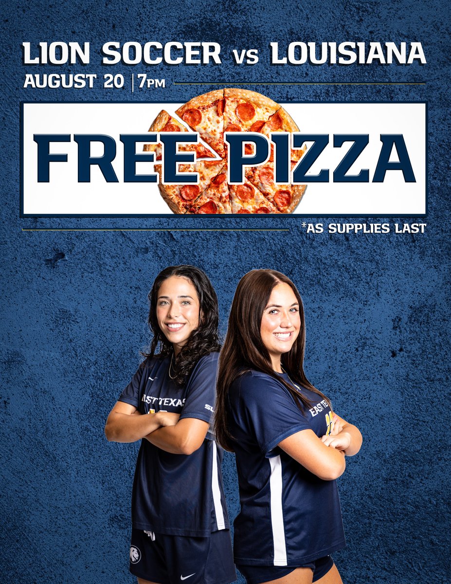 Lion_WSOC's tweet photo. Come out to the Lion Soccer Field on Thursday night for some free pizza! #HailET 

🎟: https://t.co/p9BGz0Jqg9 https://t.co/7PEPYeeEmx