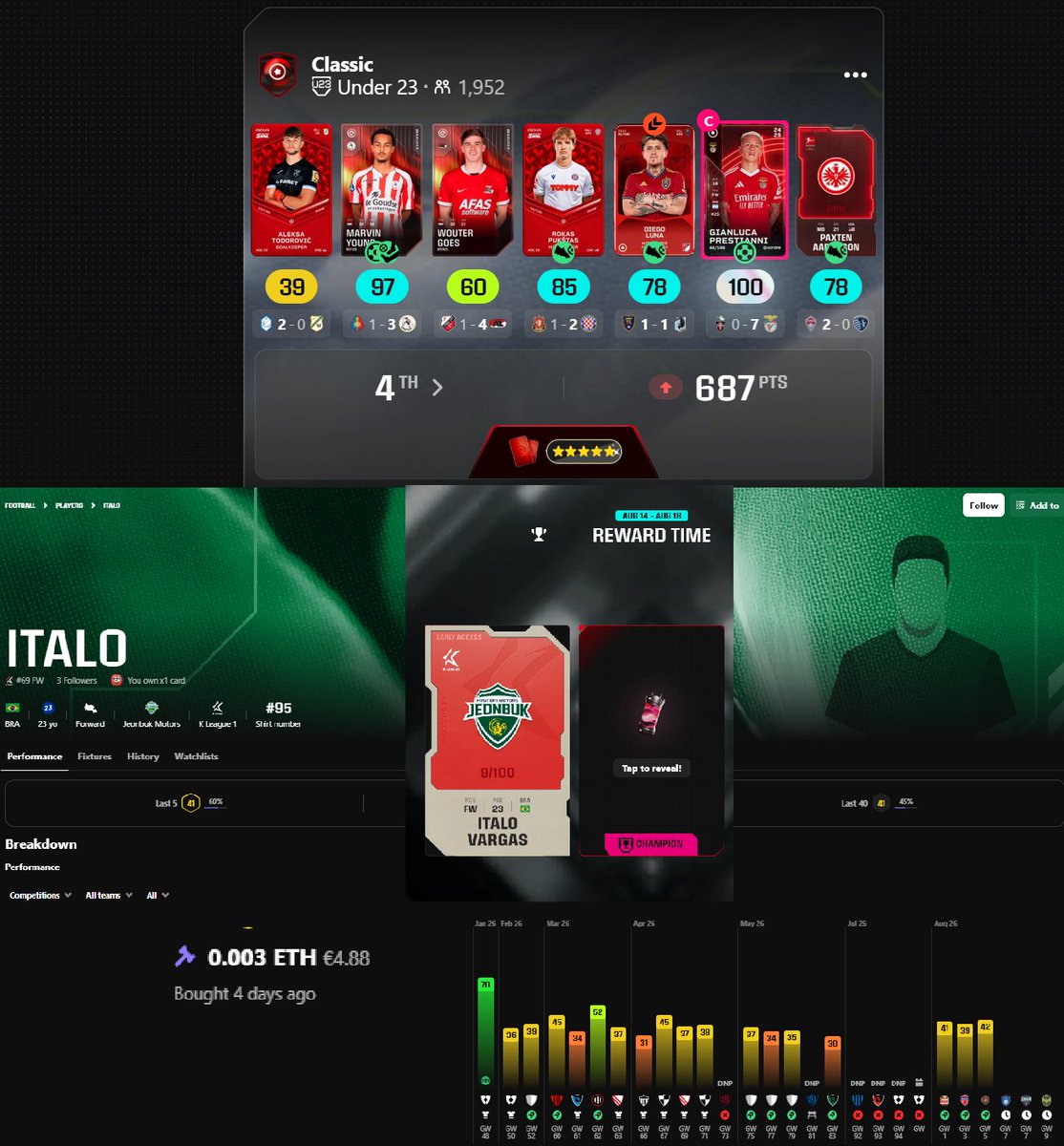 seriious_sam's tweet photo. i'm gonna need an explanation here @Sorare 🤔 how is this SUB in a korean league that's worth 5€ a star? After the "tiers got fixed" 🙄how are we still doing this in 2026? classic absolutely not worth playing anymore then if this is allowed #sorare #sorare26 @soraresupport https://t.co/cMcWGZ9v6P
