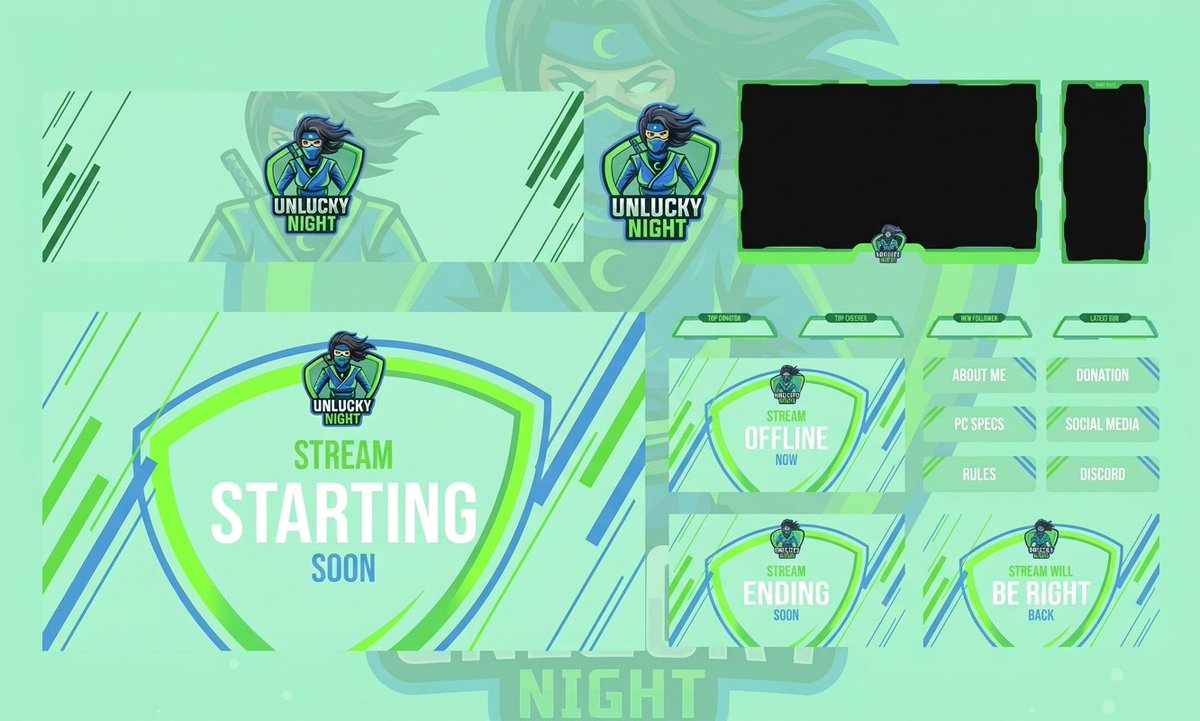 BellylucyV_tub's tweet photo. Level up your stream setup! Stealthy vibes clean layouts and ultimate aesthetic with the Unlucky Night complete Twitch branding overlay pack. DM for custom designs or grab yours now!
#TwitchOverlay
#StreamGraphics
#GamerDesign
#TwitchStreamer https://t.co/KoklukRp0x