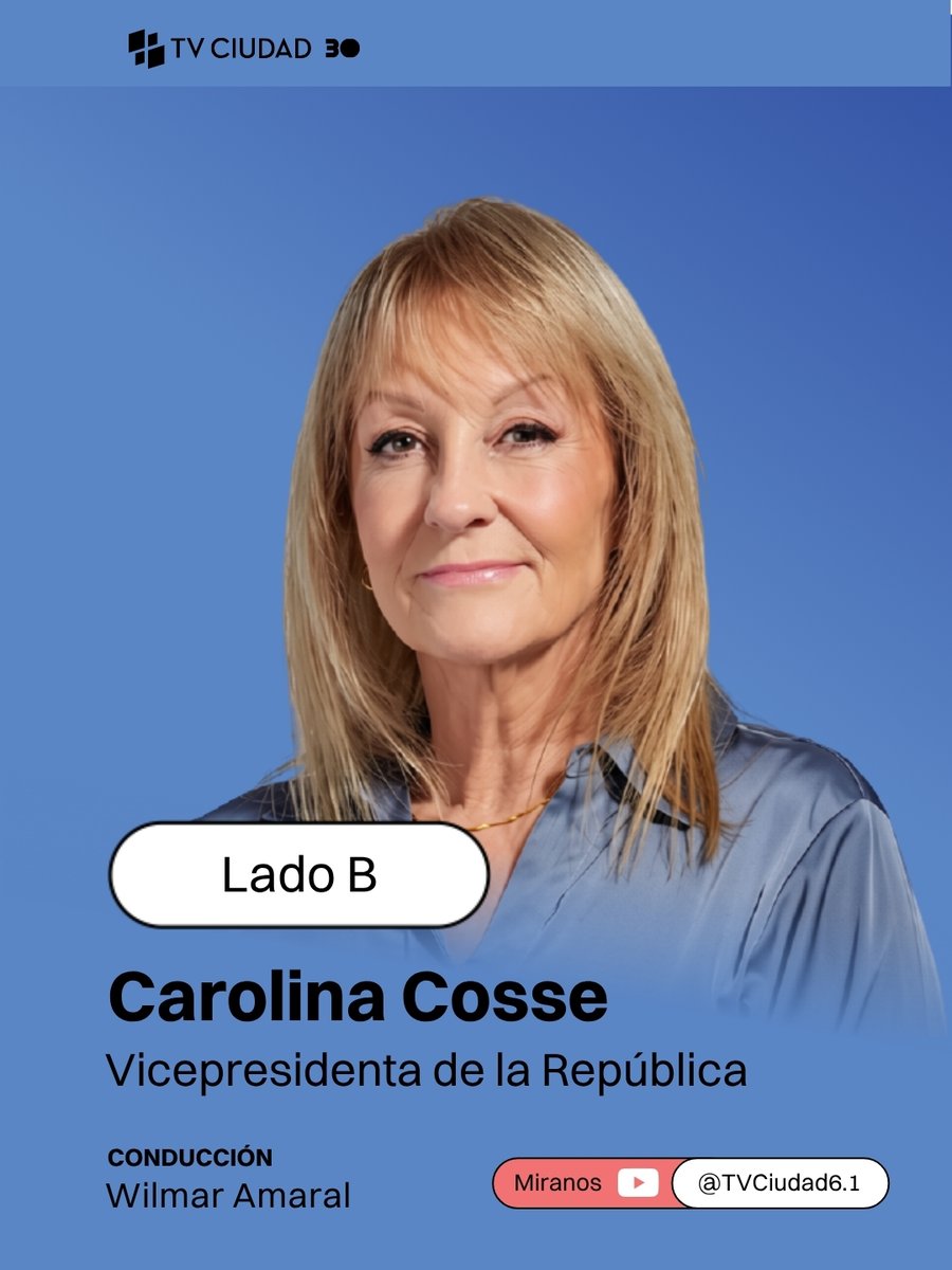 TVCIUDADuy's tweet photo. 🔴 HOY 20H en #LadoB | ENTREVISTA CON CAROLINA COSSE

¿Cómo analiza el clima parlamentario en Uruguay? ¿Qué expectativas tiene sobre la Rendición de Cuentas? De eso y más hablaremos con la vicepresidenta de la República.

¡Pueden vernos por cable, aire, web, YouTube y Antel TV! https://t.co/xADLPAYNcH