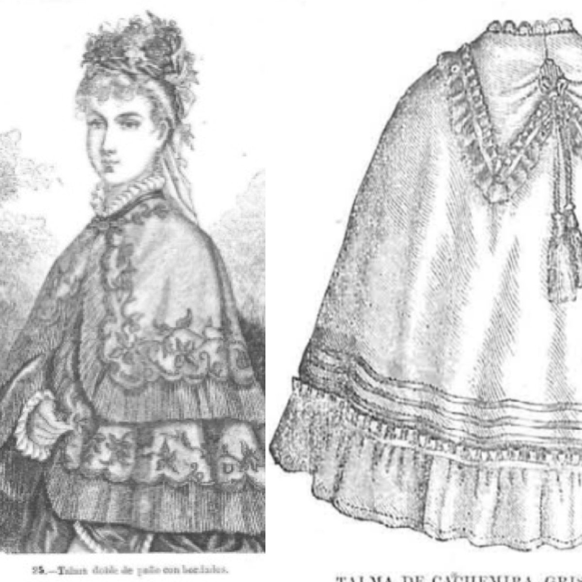 Jose_de_leon's tweet photo. Tendencias parisinas del siglo XIX vigentes en el atavío de Pastora de la Virgen del Rocío: 

1827 - tocados con adornos florales y de lazos para paseos campestres. 
1846 - guardarropa femenino de paseo o viaje con sombrero y guardapolvo. 
1873 - capa Talma con doble esclavina https://t.co/Y46nwrPU9f