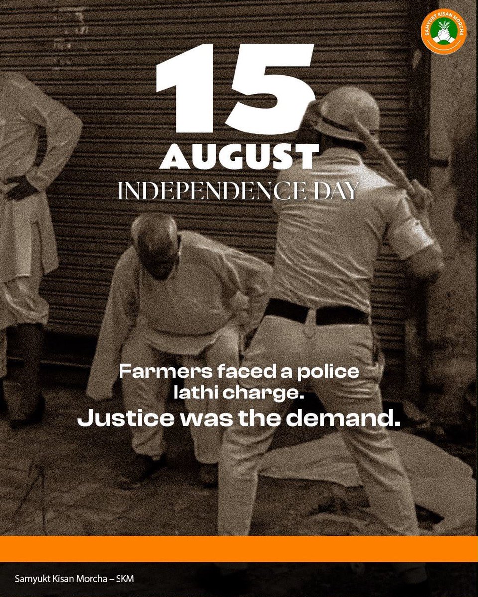 aviksahaindia's tweet photo. On Independence Day, farmers asking for justice were met with a lathi charge. The struggle for dignity, rights and justice continues.

@_yogendraYadav @pbhushan1 @aviksahaindia

#FarmersRights #FarmersUnity #IndependenceDay #SKM https://t.co/WMqbbmV3wX