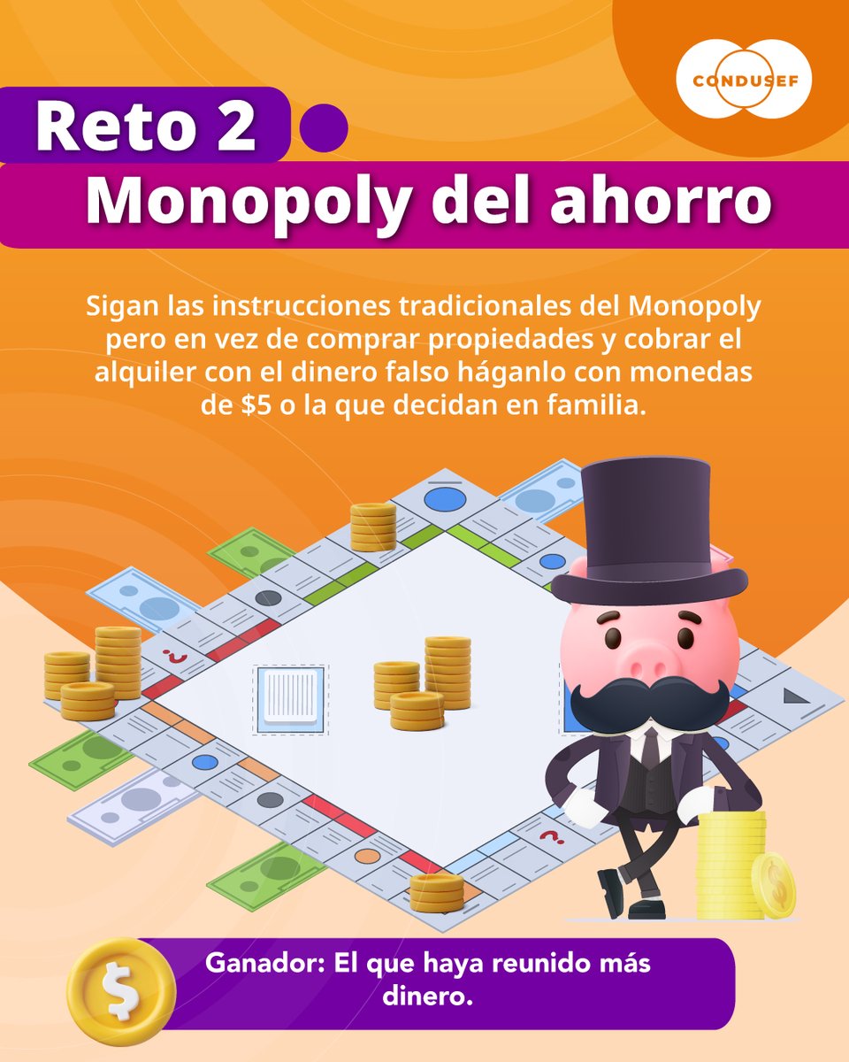 CondusefMX's tweet photo. 👧👦 ¡Acepta el reto del #Ahorro con las niñas y niños de casa! 

💰 🙌 Ahorrar puede ser fácil y divertido. 

🎯 👀Empieza con una meta financiera pequeña y recuerda: tus hábitos también les enseñan. 

✨ ¡Mira las imágenes y pon en práctica los retos! 👇 https://t.co/C0o3xal4dO
