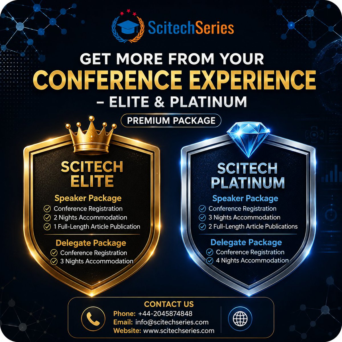 ScitechSeries's tweet photo. Choose the package that best matches your goals and enjoy a conference experience designed to support your academic and professional success.

For package details and bookings:

Website: https://t.co/knmrC35h7O
Email: info@scitechseries.com
Phone: +44 2045874848

#ScitechSeries https://t.co/DW93Fi8Q8v