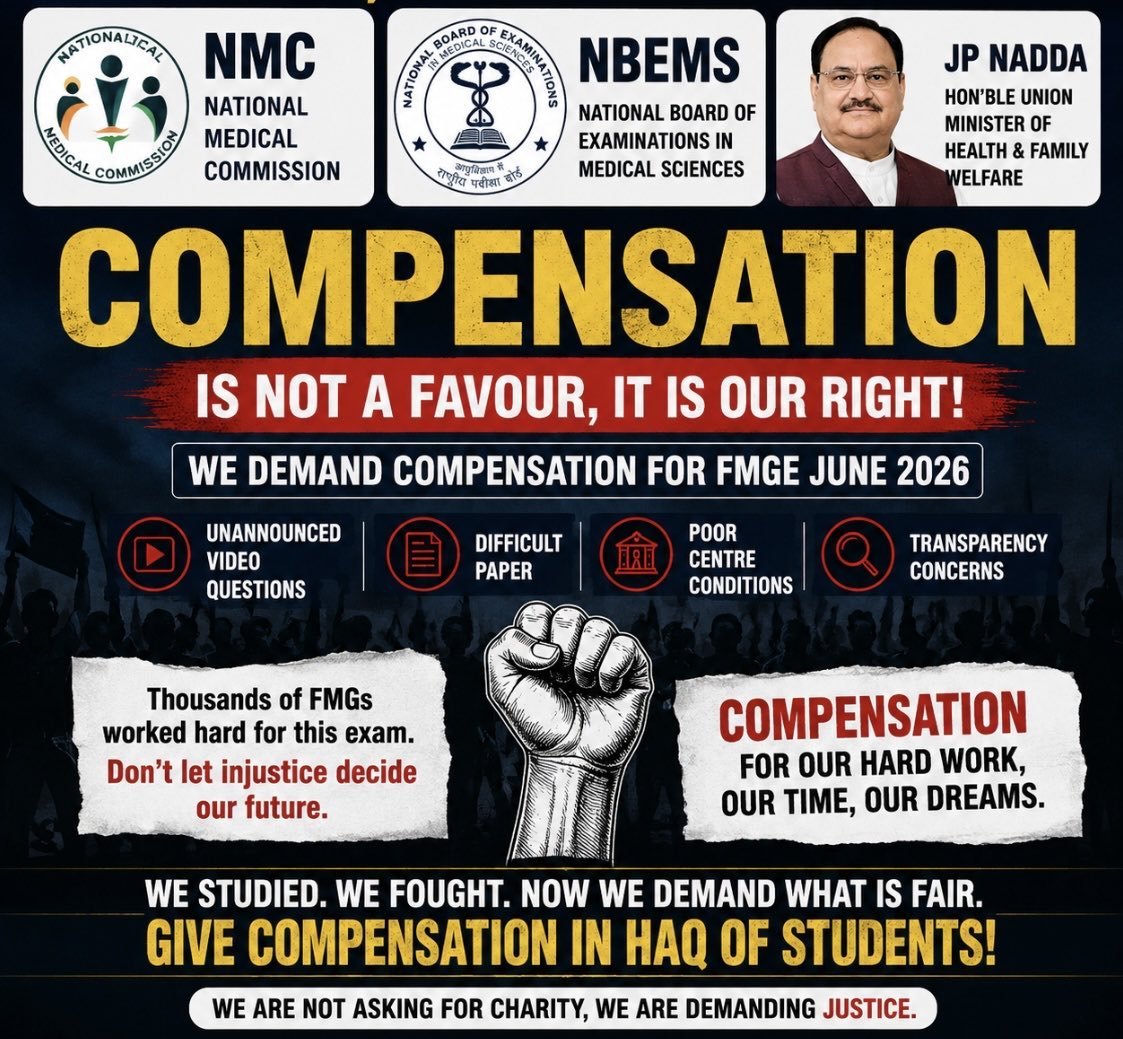 rajput_ume94134's tweet photo. We want 35 marks compensation for the video qn's plus lengthy clinically

difficult qn's which exceeded M.b.b.s.

levels, or 35% pass% reduction

#JusticeForFMGEJune2026

#wewantjustuceforfmgejune2026

@PMOIndia @JPNadda @NMC_IND

@Nbelndia @NBEMS_Official

#Justice_ForFMGs https://t.co/E907ju8I1X