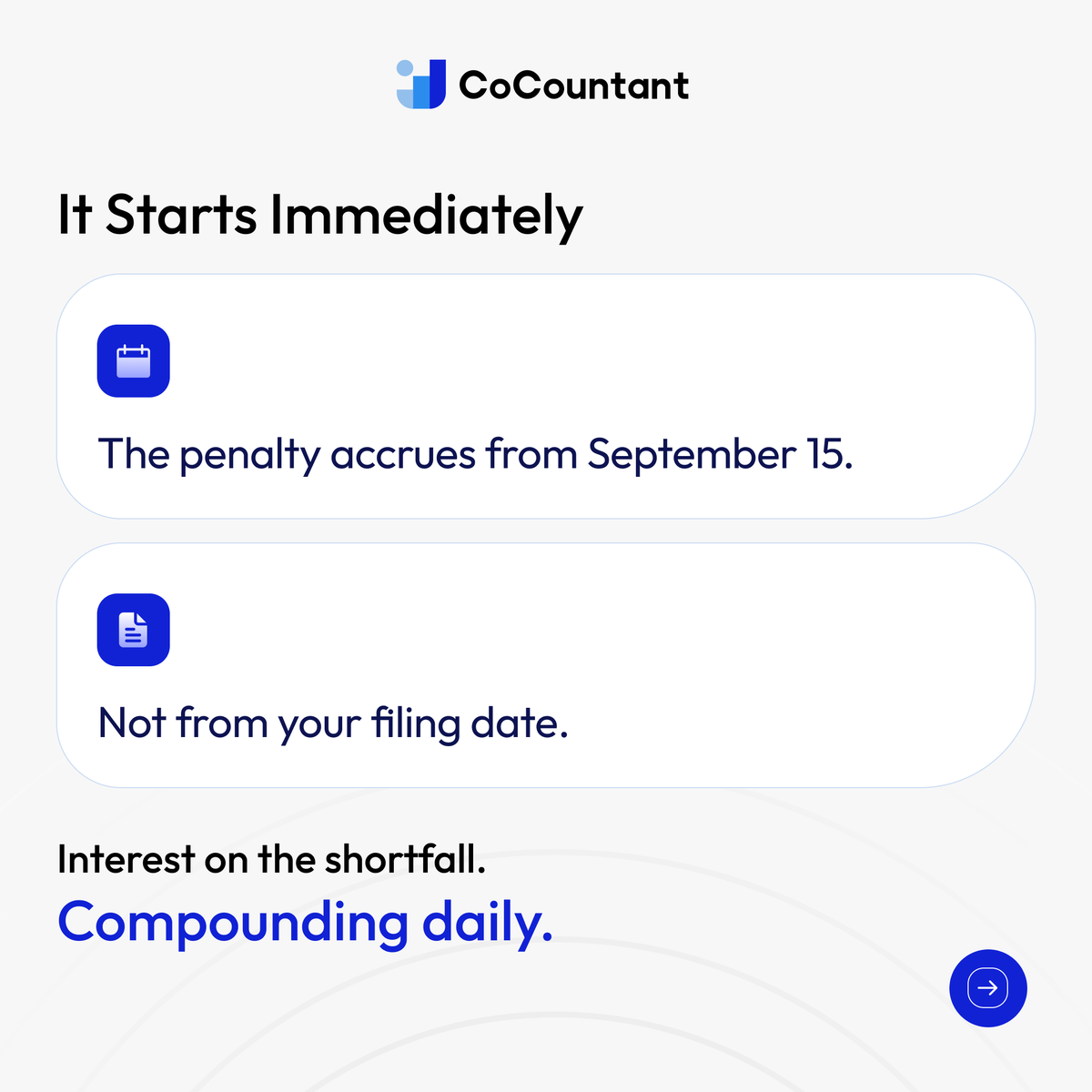 CoCountant's tweet photo. Missing your Q3 estimated tax payment does not become an April problem. It can start costing you sooner.

For S Corporation owners, staying ahead means more than meeting filing deadlines. It means keeping your books current, understanding what you owe, and making tax decisions based on numbers you can trust.