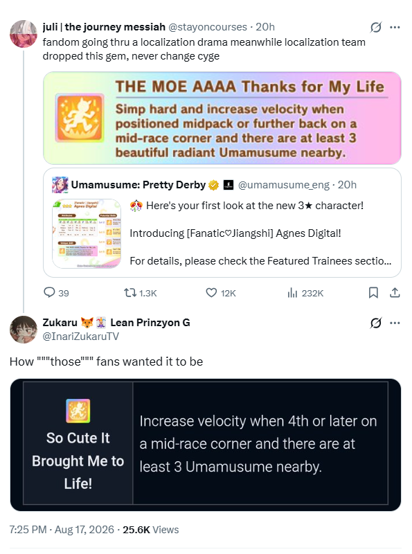 AbeStrongjohn's tweet photo. i can't believe people are defending the insane localization on the new Digitan's super

[apparently the original is "Revived by the Moe".  Because she's in a chinese zombie costume] https://t.co/D8jsGAr0Ej