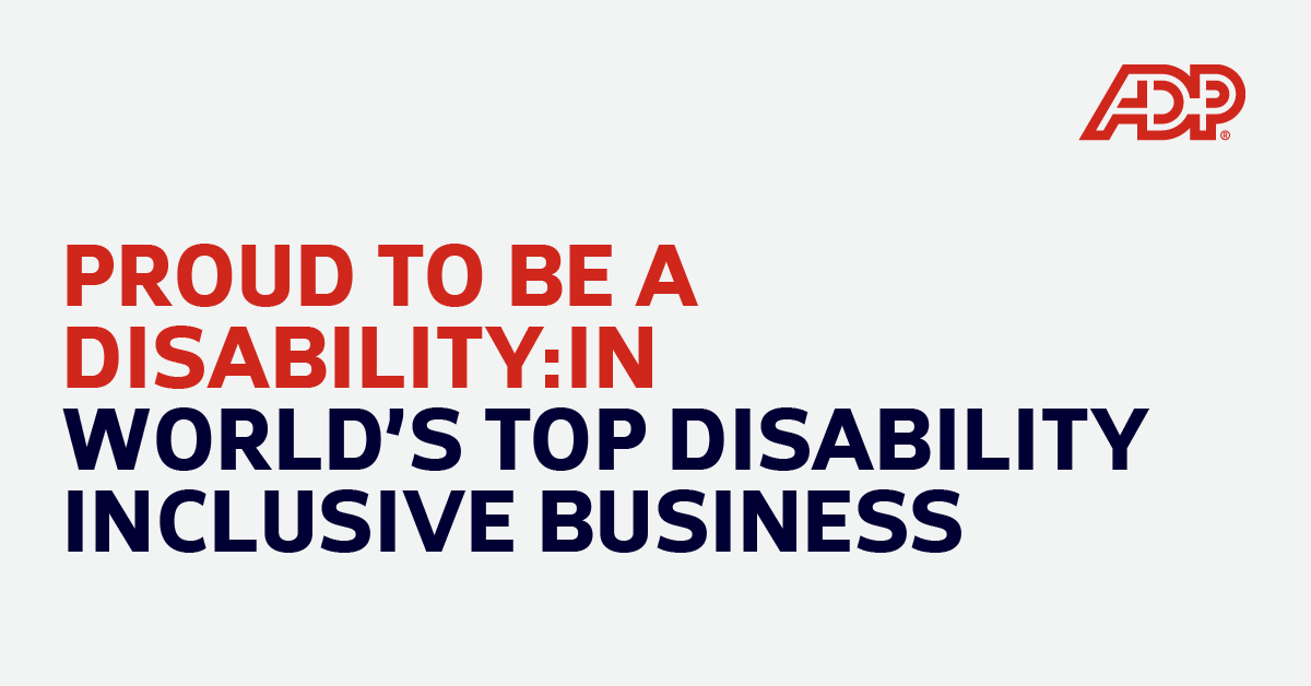 ADPCareers's tweet photo. We’re proud to be recognized as one of the World’s Top Disability Inclusive Businesses through the Disability Index® from @Disability:IN. 💙
 
This recognition reflects our ongoing commitment to a more inclusive workplace where everyone can thrive and succeed. 🤝✨
 
#ADPLife https://t.co/OUwvFUxJ3K