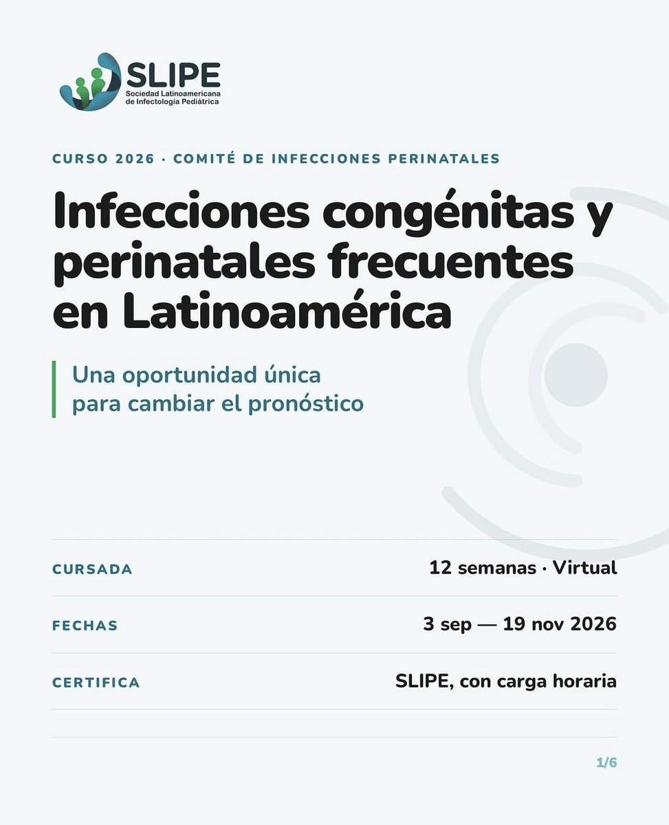 jptorrest's tweet photo. Curso de infecciones congénitas y perinatales frecuentes en Latinoamérica de @SLIPEsociedad curso de primer nivel, sin costo. Link de inscripción: https://t.co/p7s3umi4Ao https://t.co/00tnGxW8sh