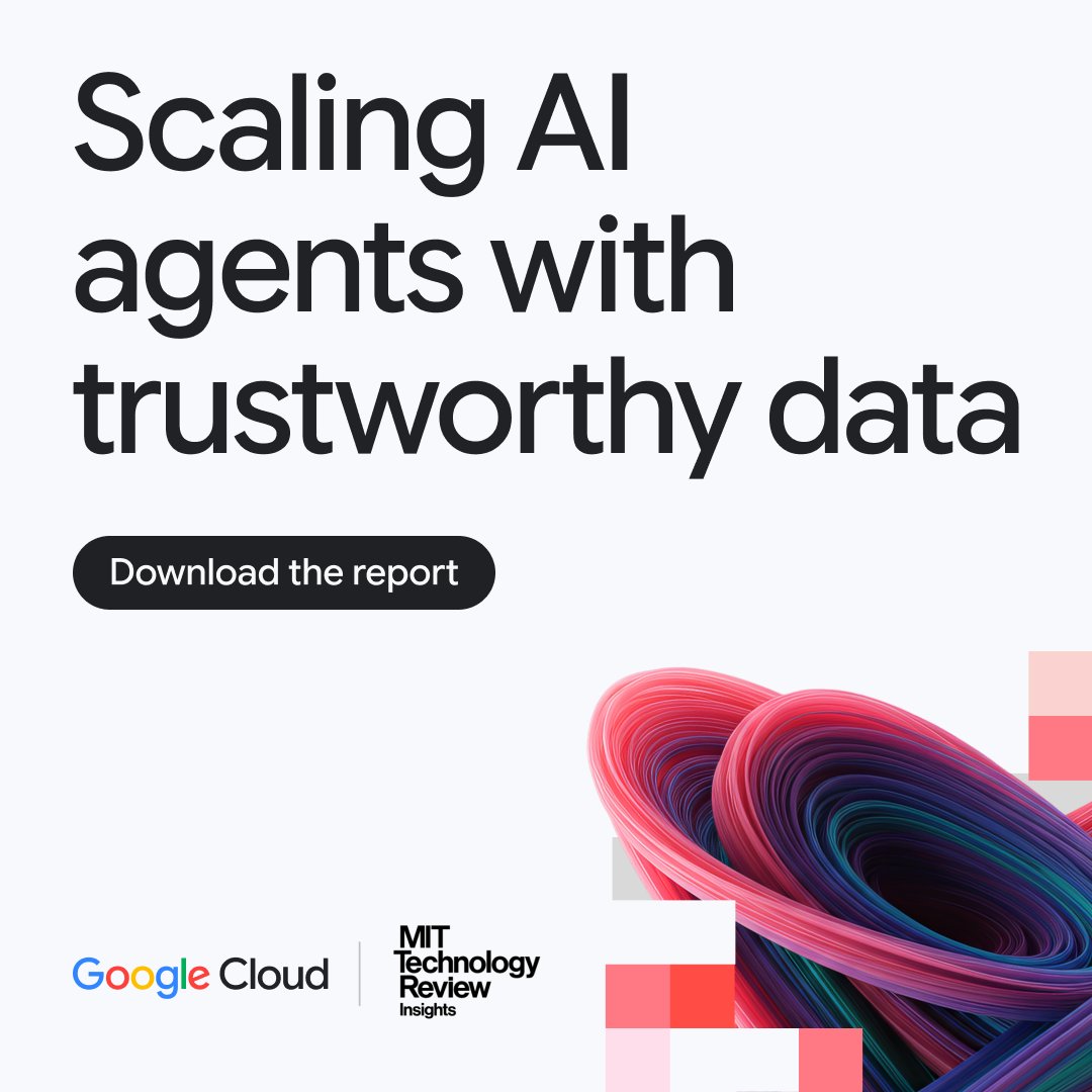 googlecloud's tweet photo. Agentic AI demands strong data foundations. Our new report with MIT Technology Review Insights details how leaders are getting their data estates ready for the era of autonomous agents.

Learn more insights from "Scaling AI agents with trustworthy data" → https://t.co/1KtUSo3YbZ https://t.co/QoK2Q5JK81