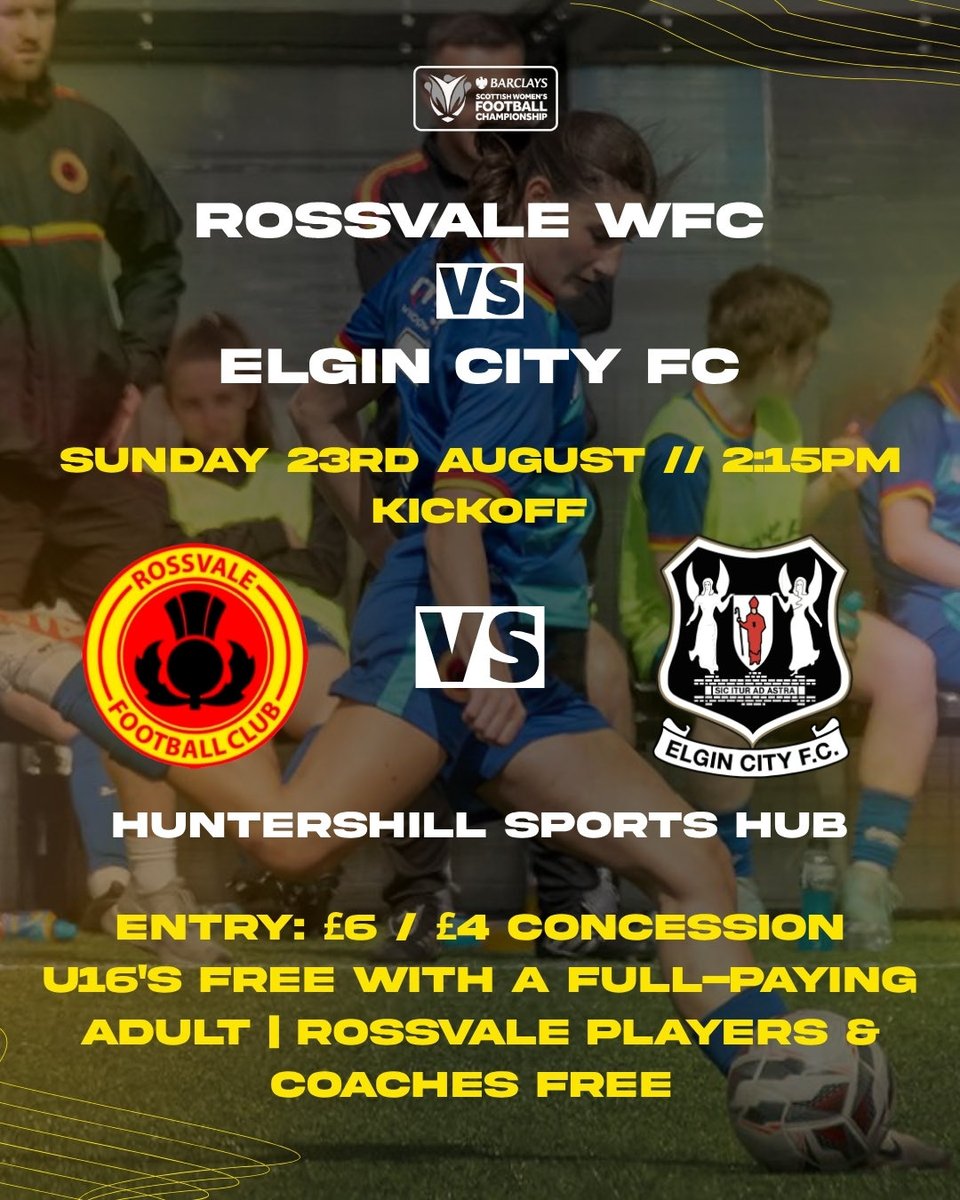 RossvaleFCWomen's tweet photo. Rossvale WFC v Elgin City FC
🕐 Kick-off: 2.15pm
📍 Huntershill Sports Hub
Entry: £6 adults / £4 concession

Come along and support the team! https://t.co/yfztlOsc4K